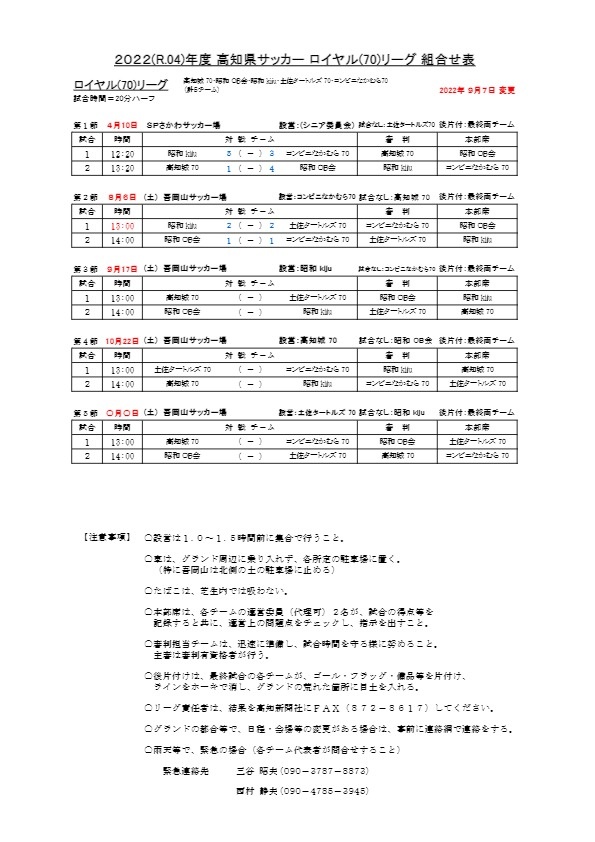 2ページ目 シニア 大会スケジュール 試合結果 一般社団法人 高知県サッカー協会